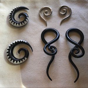 Three Sets Of Decorative Gauged Earrings